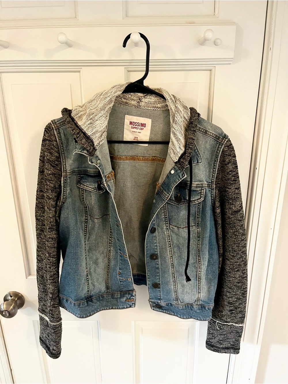 Mossimo Supply Co. Light Blue Denim Jacket with Gray Knit Hood